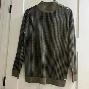 NWT Sz M New Calvin Klein Sweater Womans Black Tan Houndstooth Sweater NWT